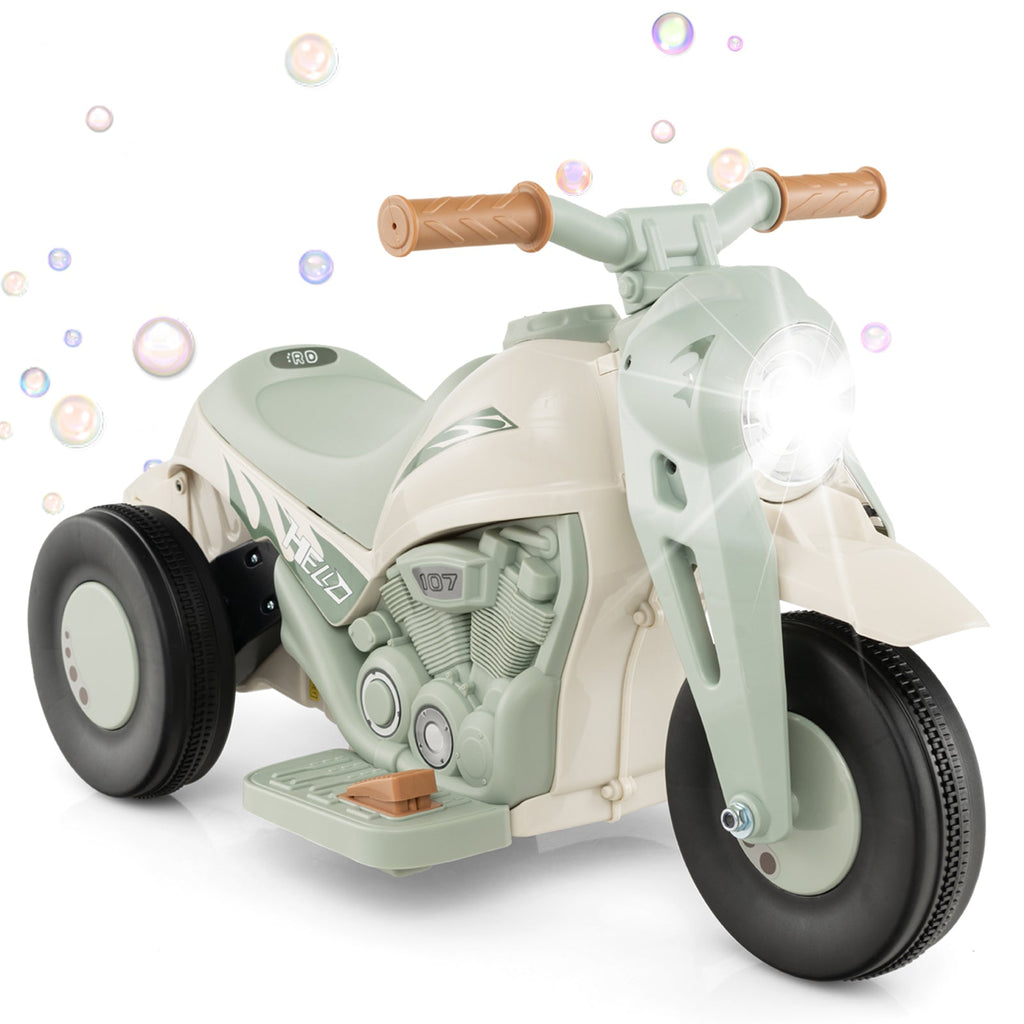 Kids Electric Ride-On Motorcycle with Bubble Maker – Beige