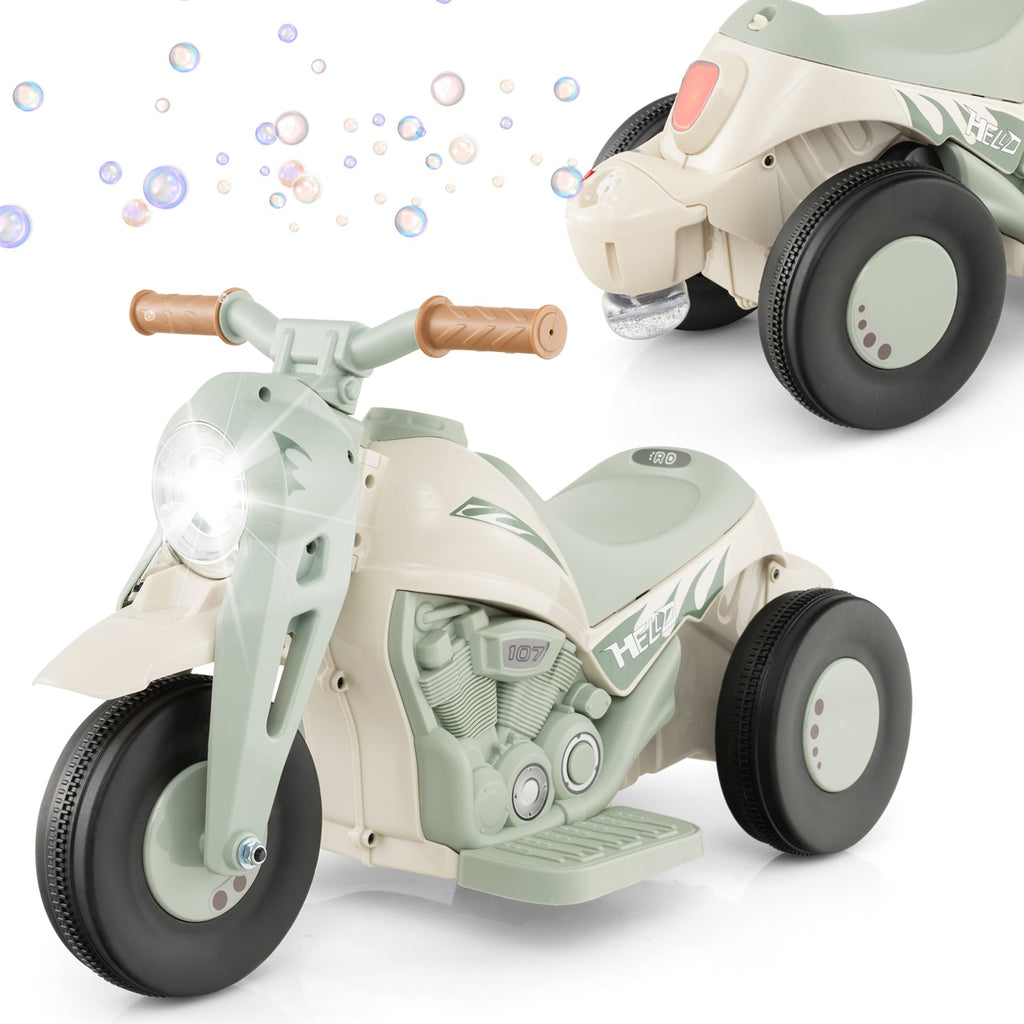 Kids Electric Ride-On Motorcycle with Bubble Maker – Beige