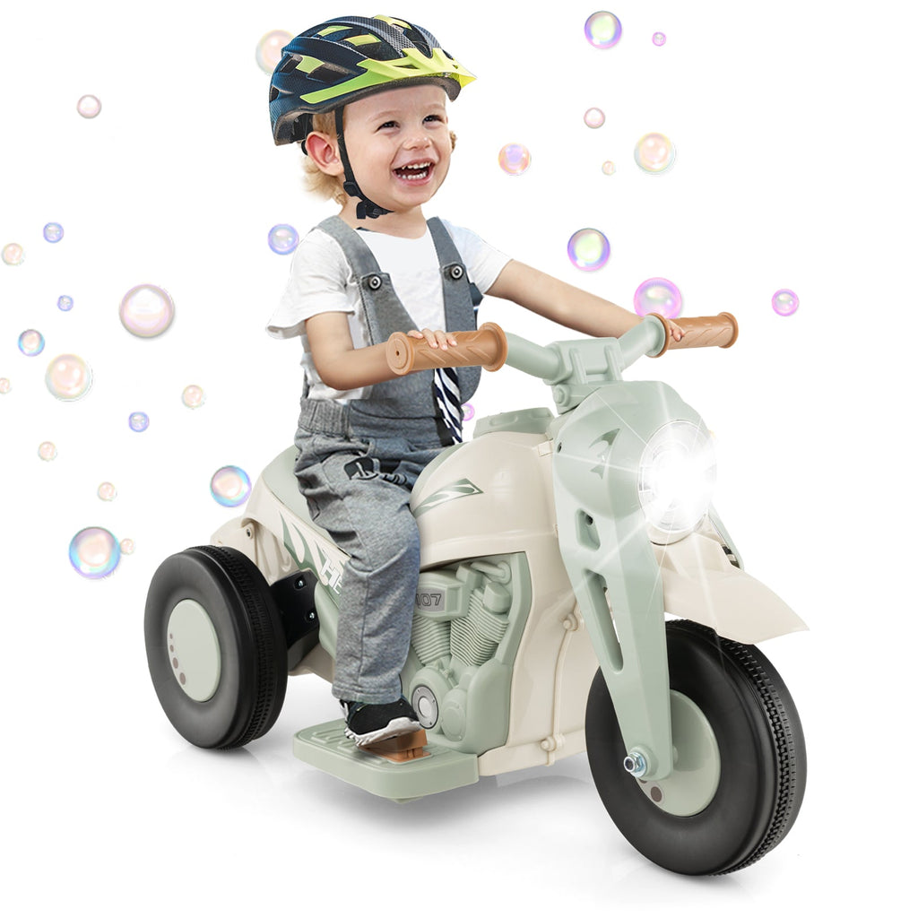 Kids Electric Ride-On Motorcycle with Bubble Maker – Beige