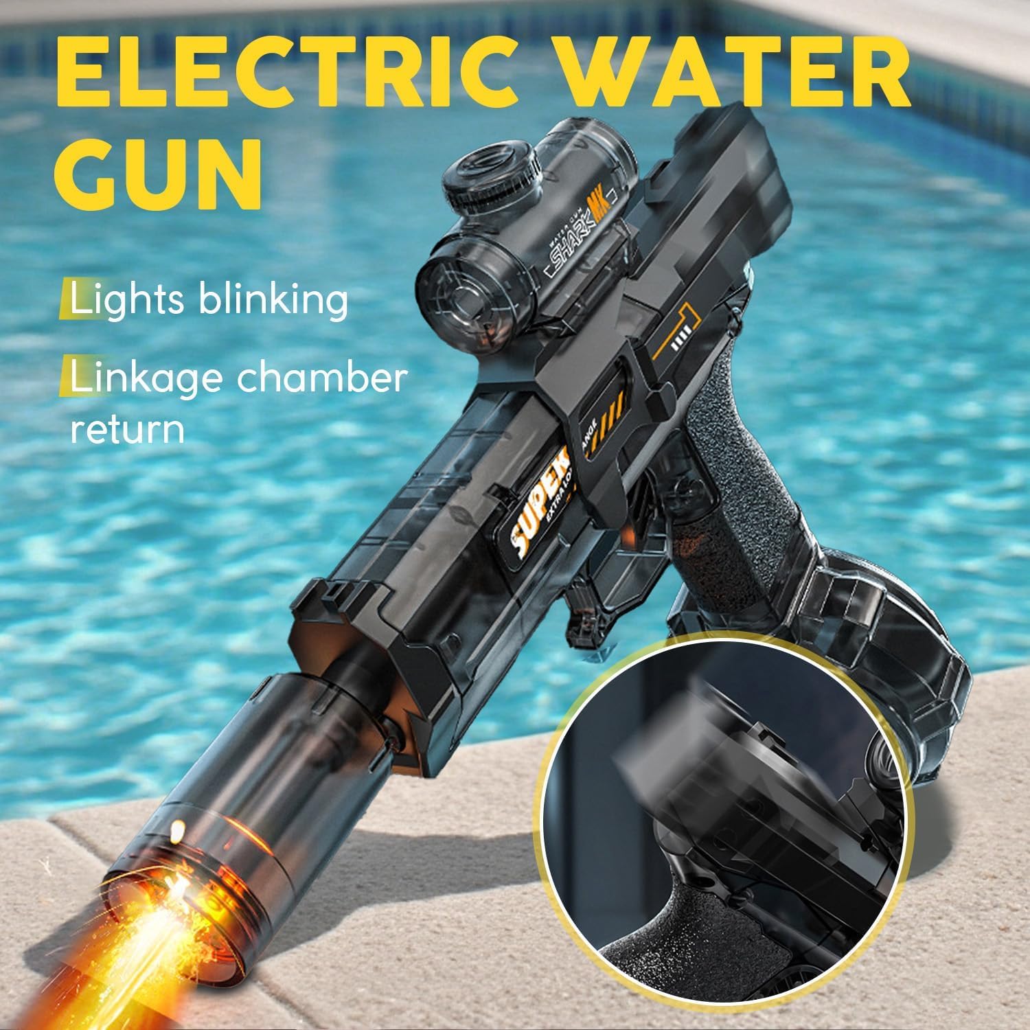 Electric Water Gun for Kids – Motorized Squirt Blaster with LED Lights, 28-32 ft Range
