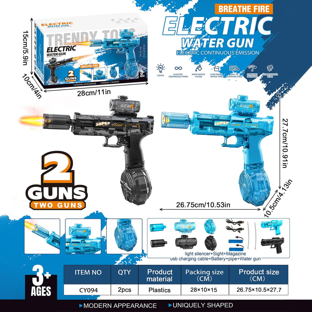 Electric water gun for kids with LED lights – blue and black