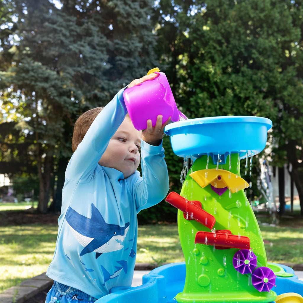 Step2 Rain Showers Splash Pond Water Table, Kids Water and Sand Activity Sensory Playset, Summer Outdoor Toys, 13 Piece Water Toy Accessories, For Toddlers 1.5+ Years Old, Blue & Green