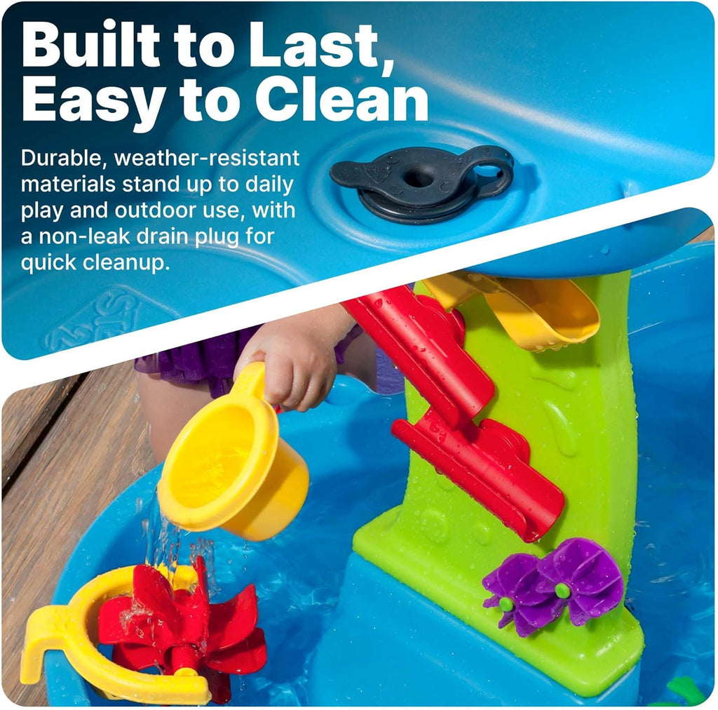 Step2 Rain Showers Splash Pond Water Table, Kids Water and Sand Activity Sensory Playset, Summer Outdoor Toys, 13 Piece Water Toy Accessories, For Toddlers 1.5+ Years Old, Blue & Green