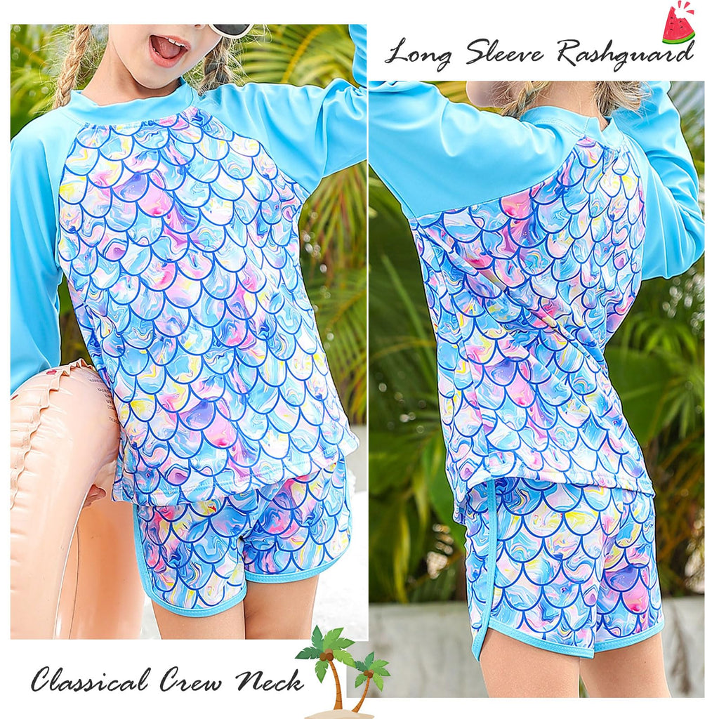 Vogseek Girls Rash Guard Two Pieces Swimsuit Long Sleeve Bathing Suit for 3-10 Years