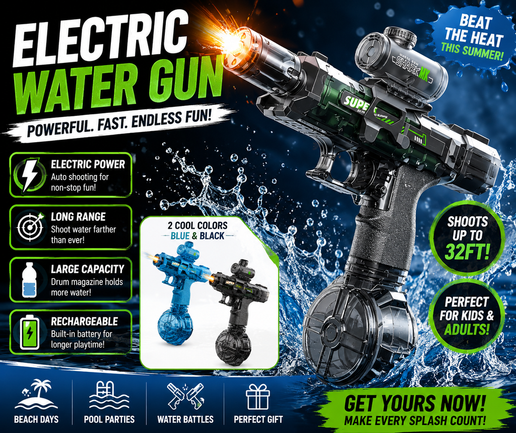 Electric water gun for kids with LED lights – blue and black