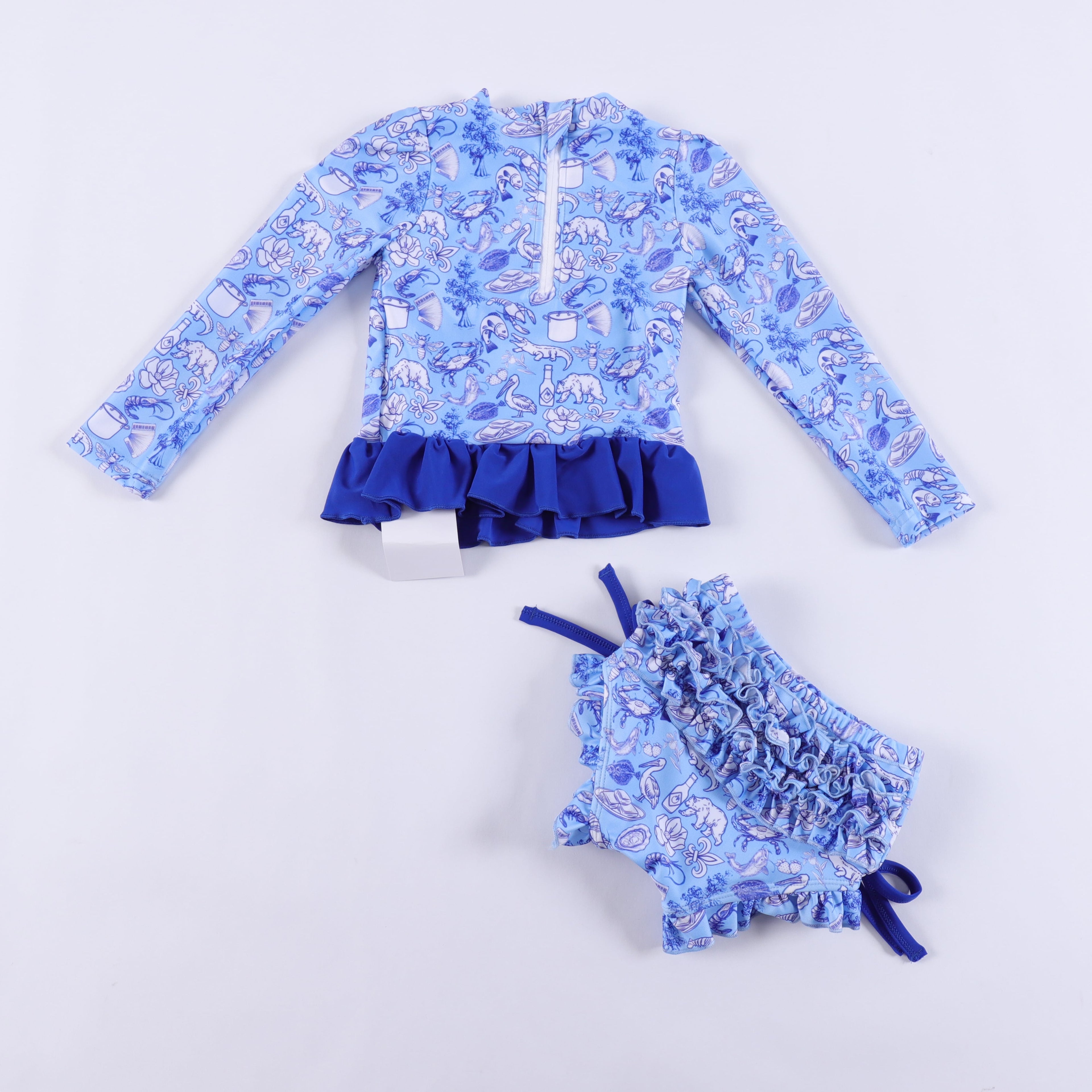 Cajun Toile ruffle bottom swim suit set